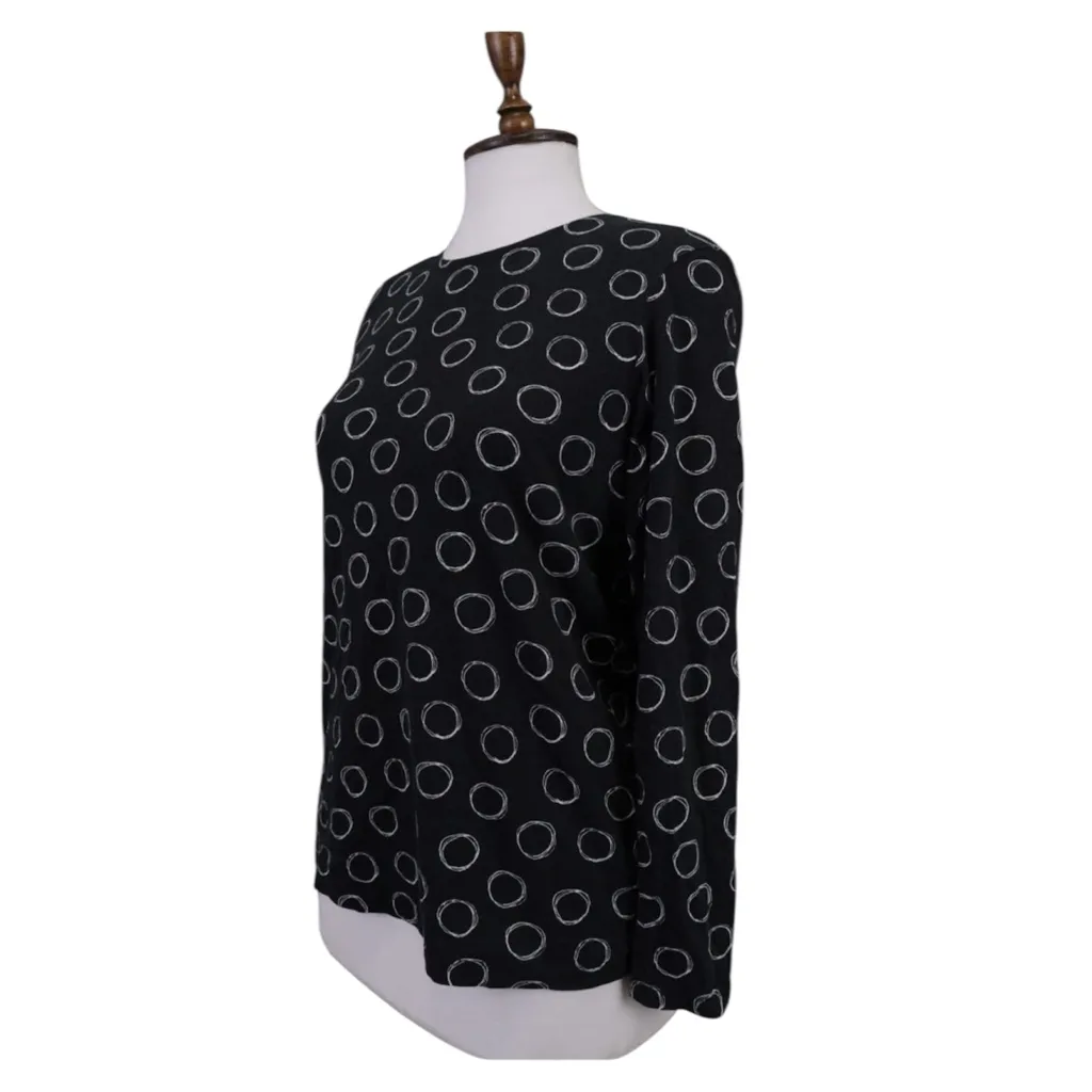 GUDRUN SJODEN 100% cotton Black Oval Print Long Sleeve Top Shirt Size S - Image 4