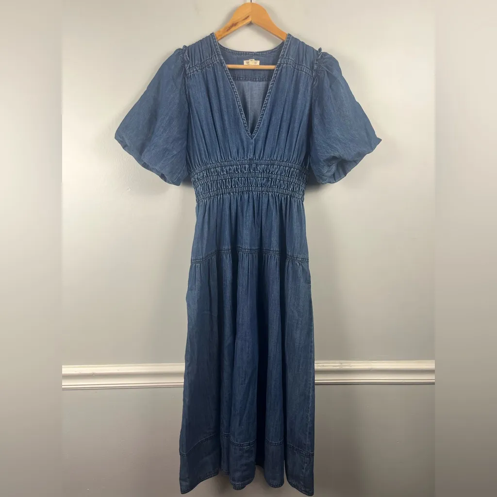 Anthropologie Pilcro Smocked Puff-Sleeve Denim Dress size XS - Image 3