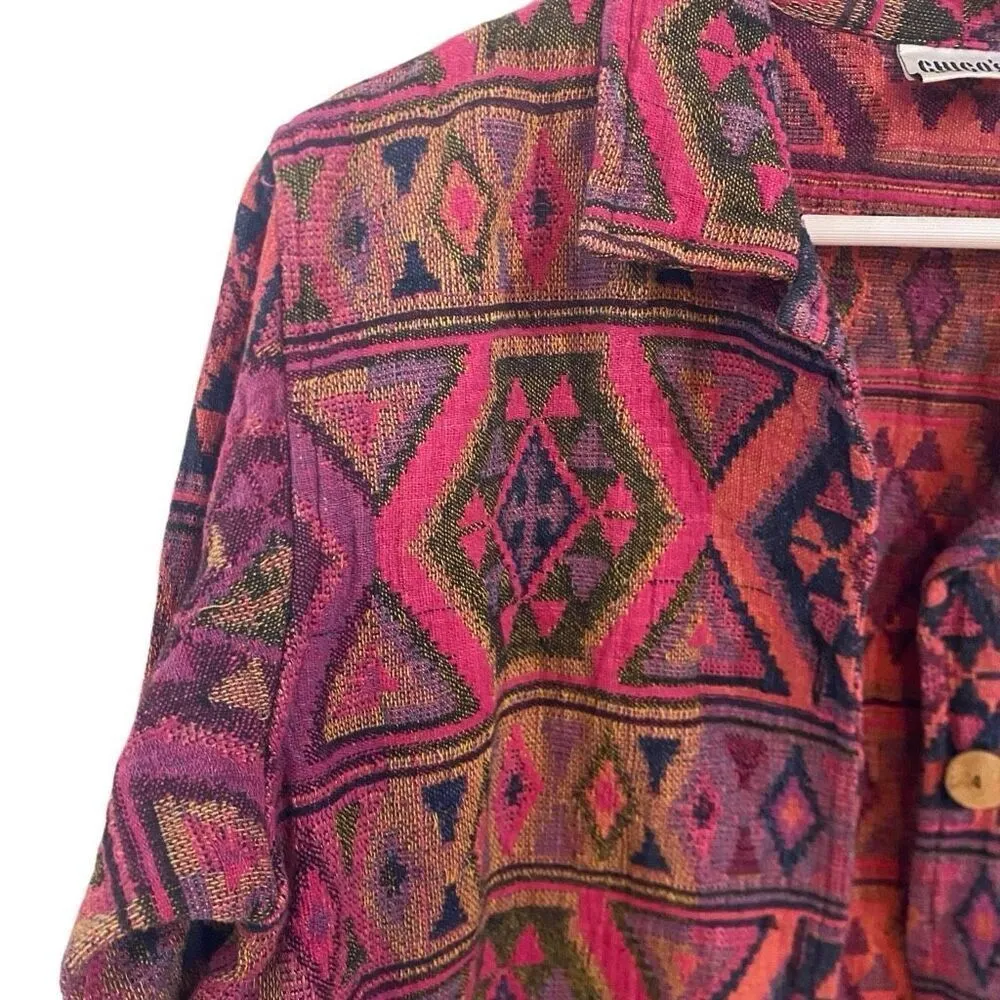 Vintage Chico’s Tapestry Jacket Aztec Southwestern Tribal Boho 100% Cotton - Image 5
