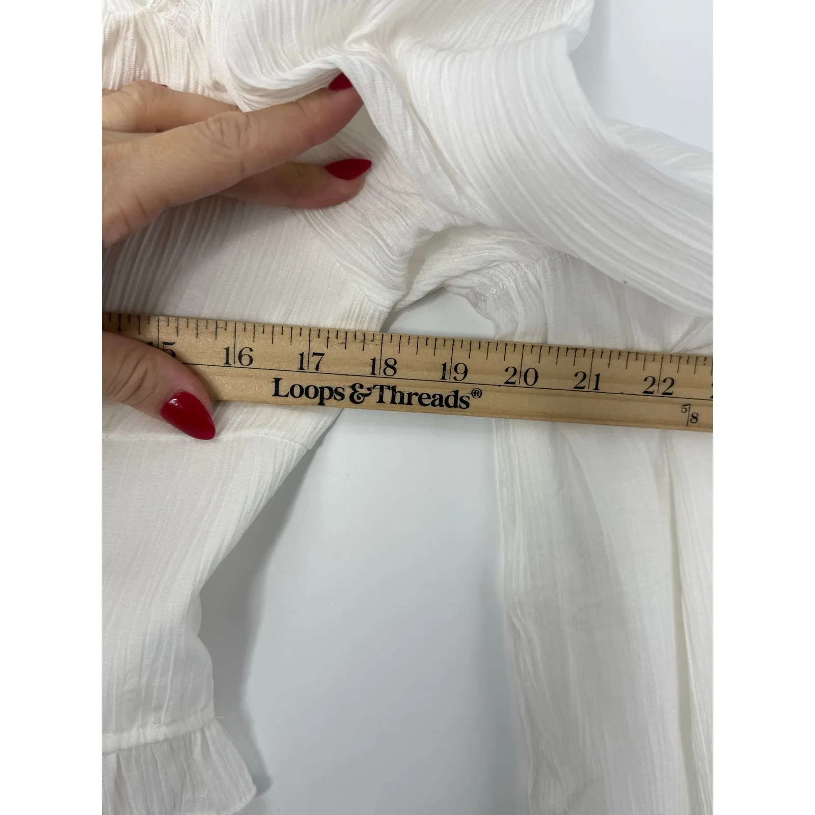 SHEIN MOD White Puff Sleeve Tie Front Smocked Crop Top L Cottage Milkmaid NWT - Image 7