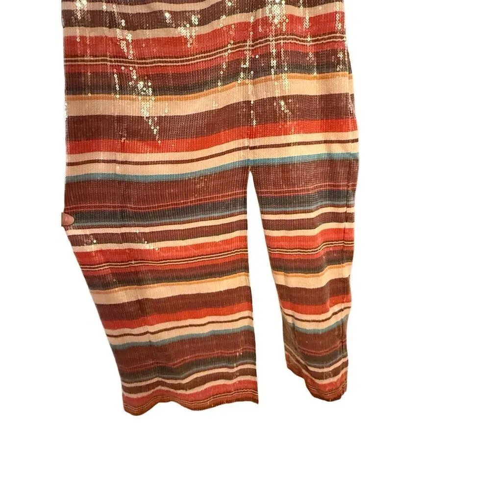 HUTCH Anthropologie Sequined Fall Multicolor Stripe Slip Midi Cocktail Dress Sz - Image 8