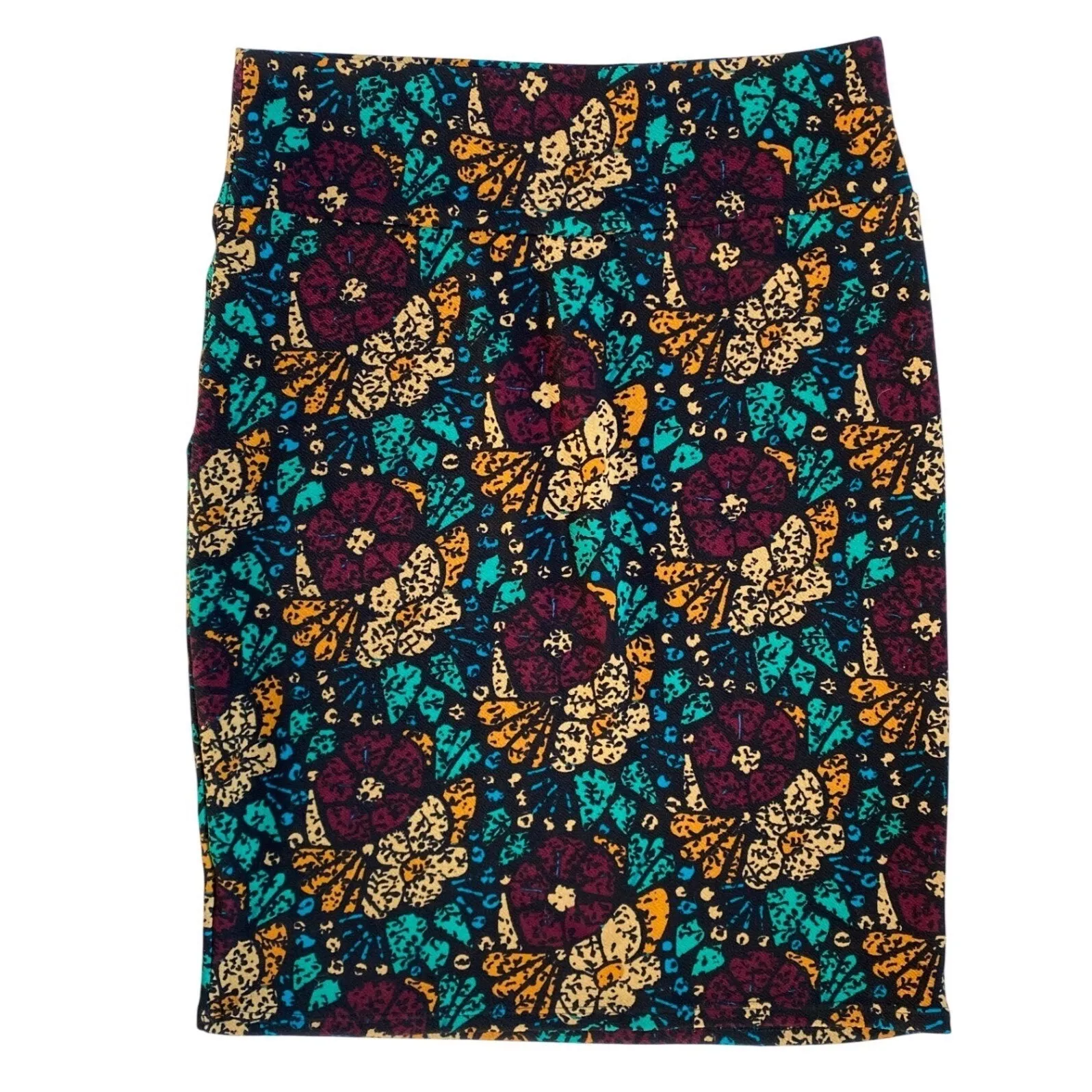 LuLaRoe Pencil Skirt Size L Black Floral Print Stretch Comfortable Women's - Image 5