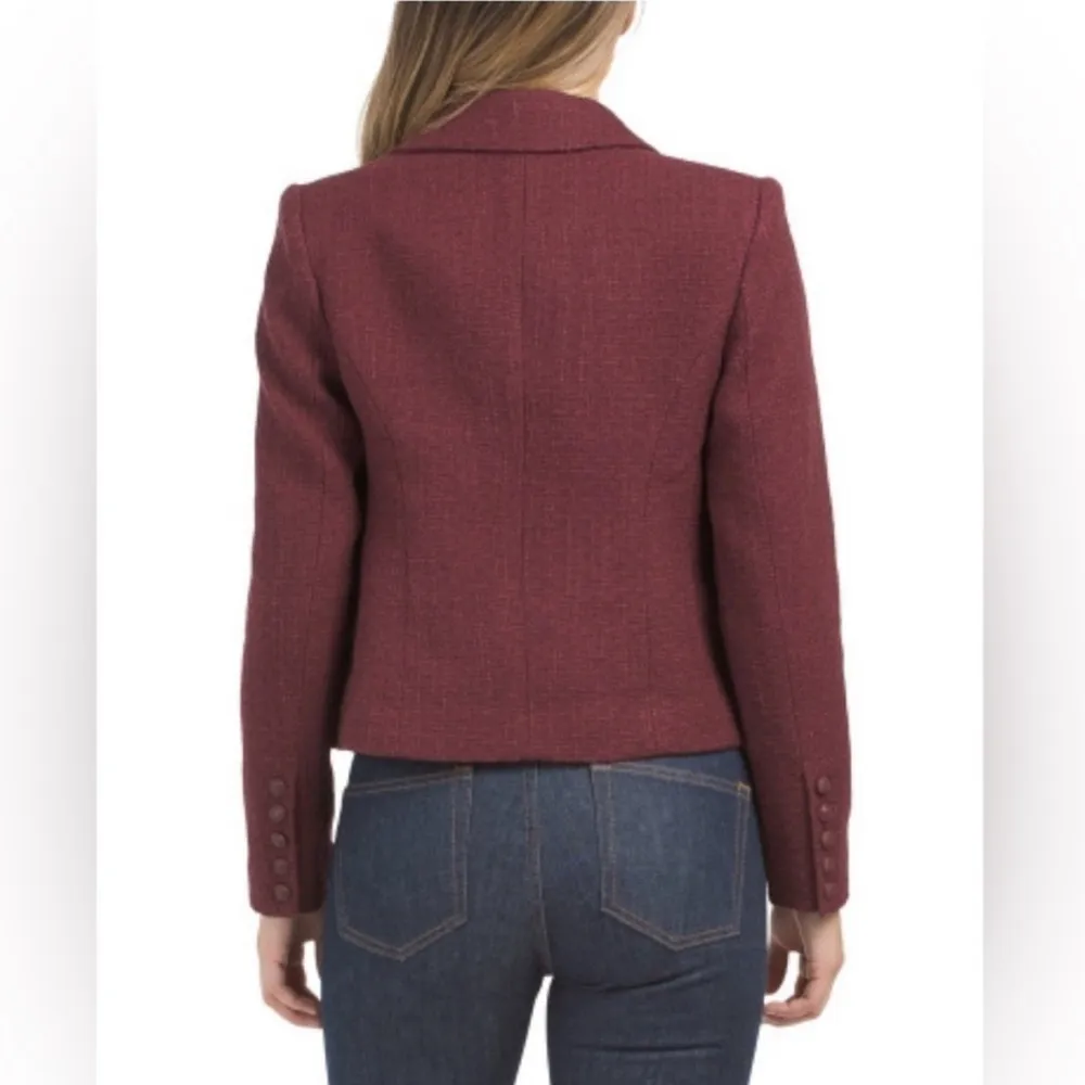 ELIE TAHARI Double Breasted Tweed Blazer in Burgundy, Size L Retail $495 - Image 2
