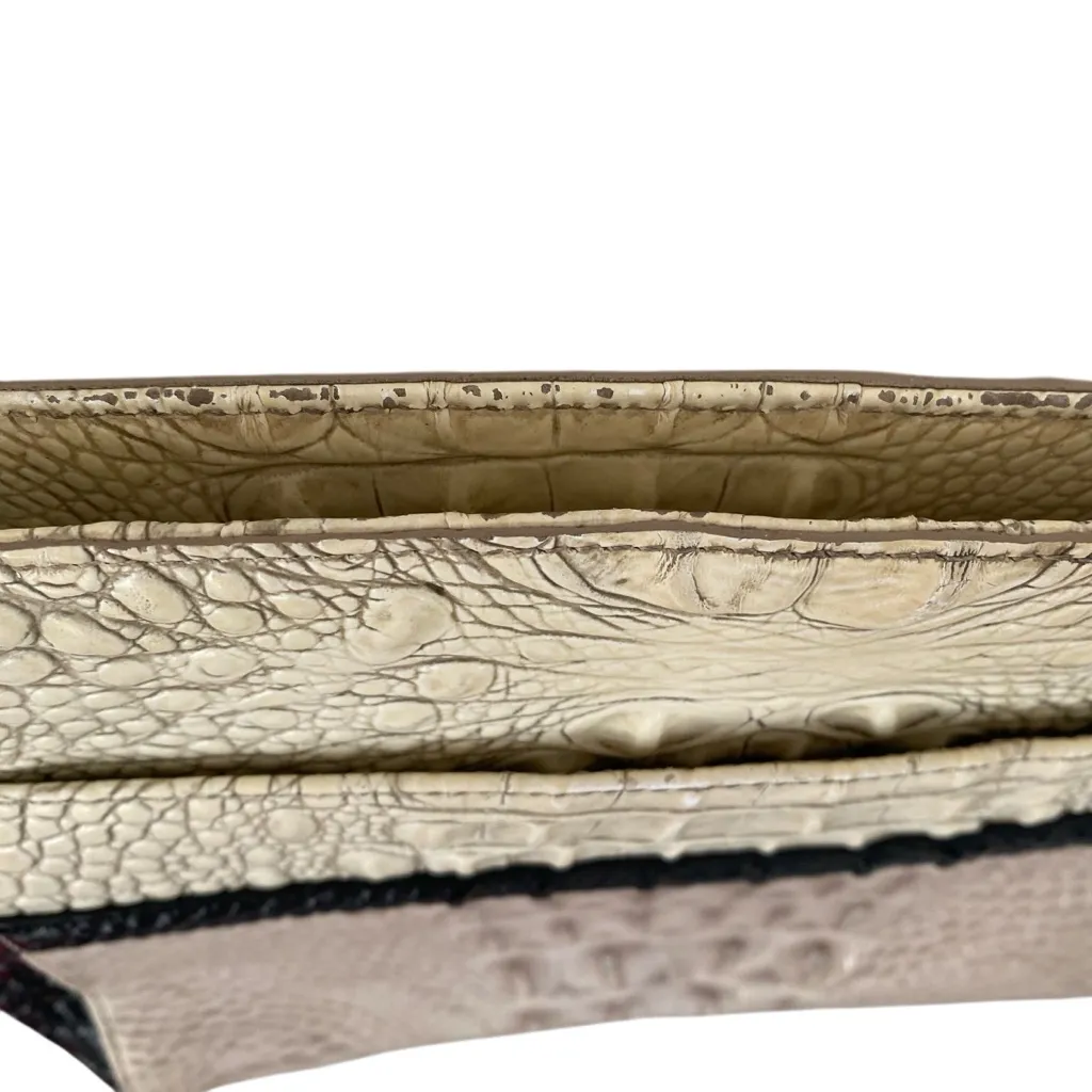 Brahmin Hillary Leather Croc Embossed Crossbody Purse Bag beige black tan - Image 4