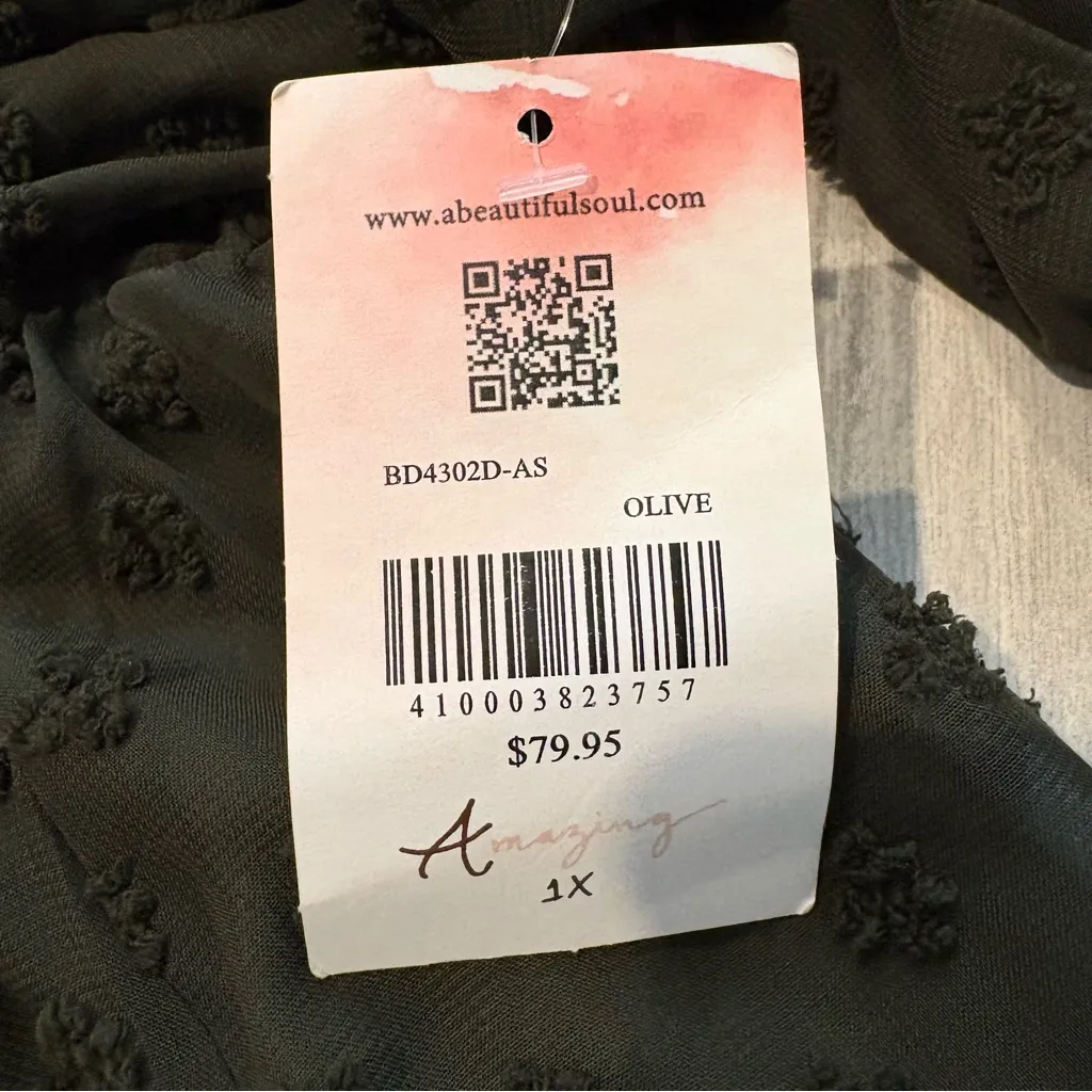 NWT, A Beautiful Soul Olive Flock Spot 3/4 Sleeve Tie Bow V - Image 14