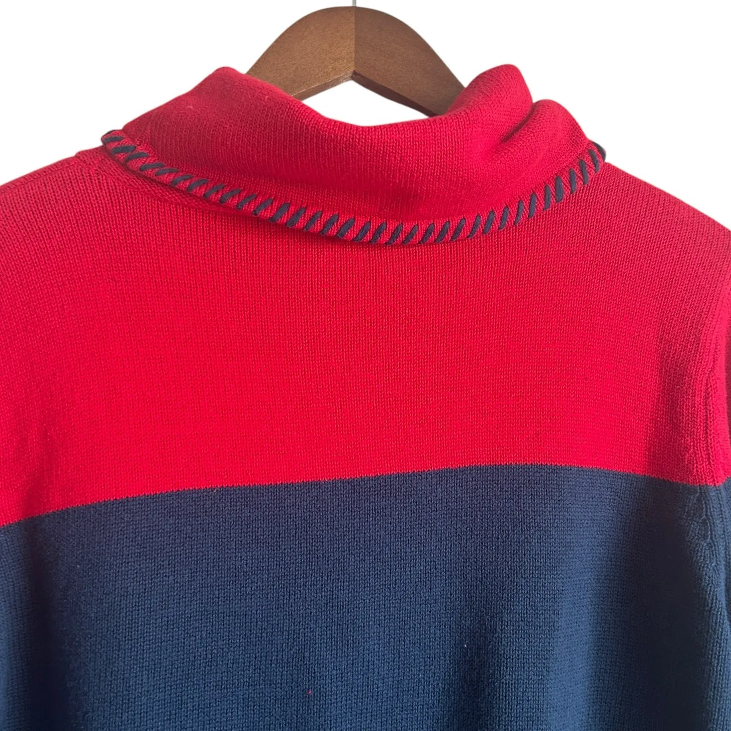 VTG Austin Clothing Women Sweater L Cowl Neck Knitted American Flag Patriotic Blue Size L - Image 5
