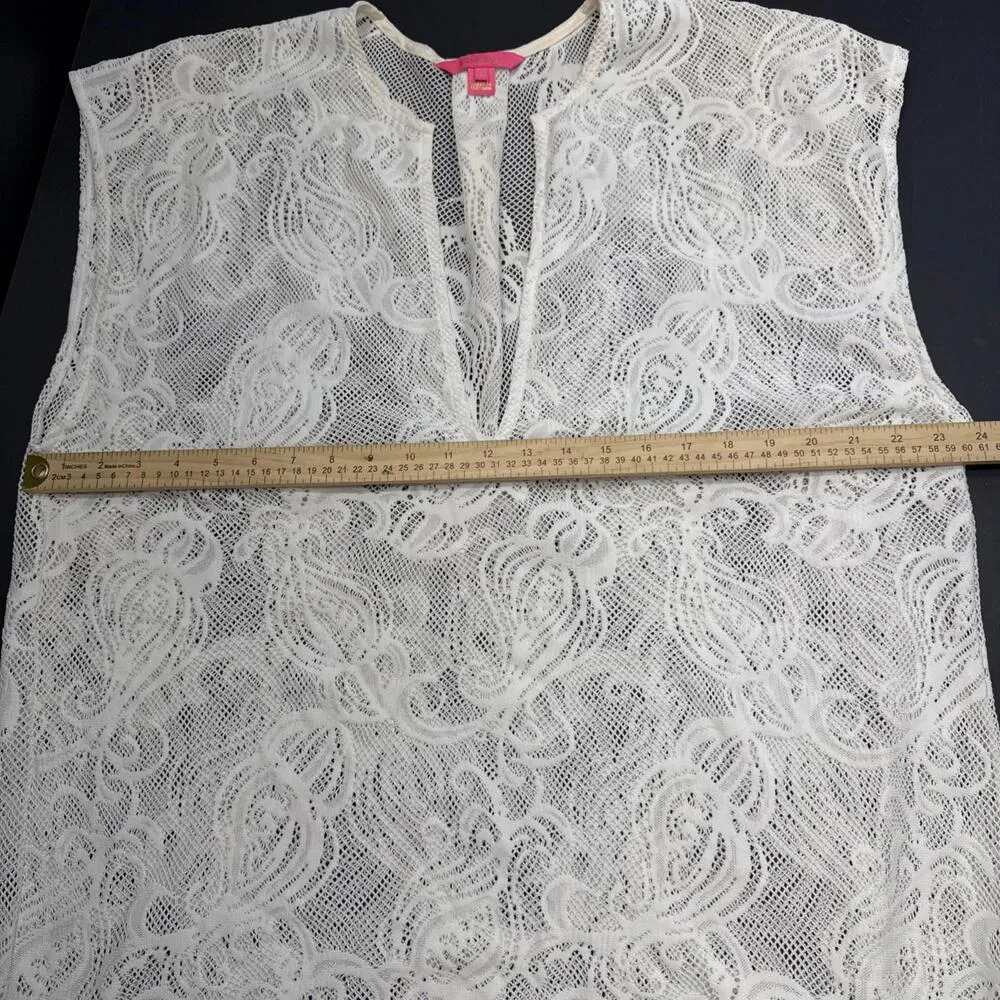 Lilly Pulitzer Luxury Minimalist Swim Bathing Suit Cover Up White Crochet S - Image 4