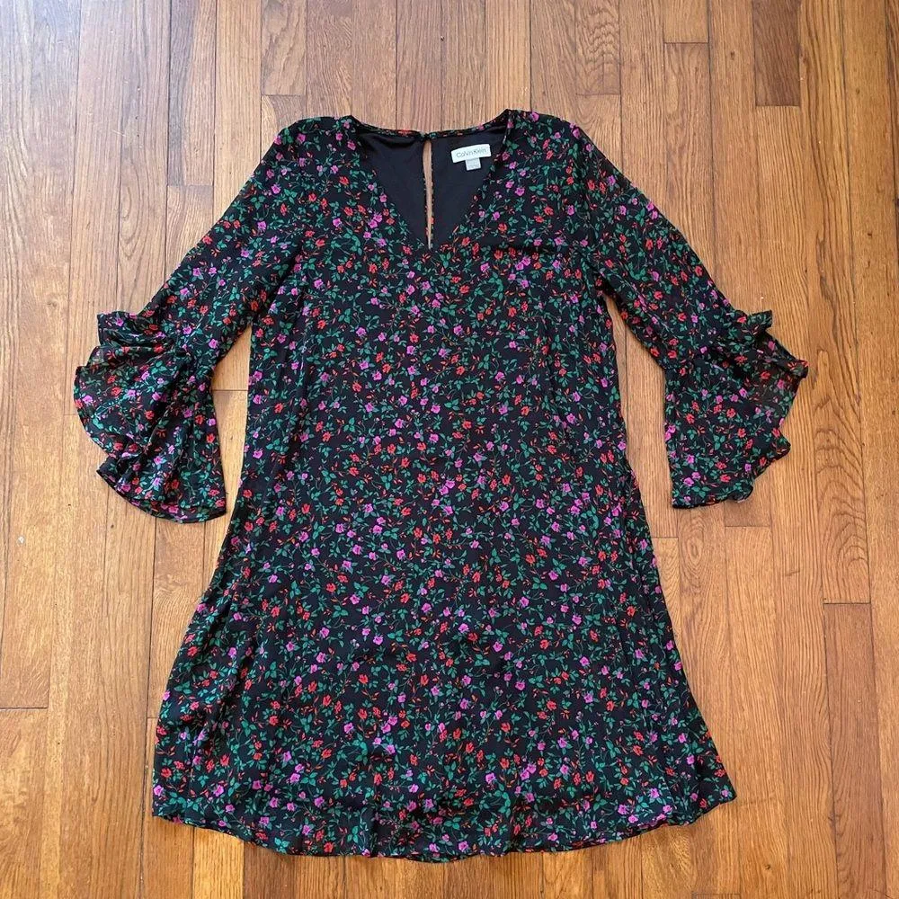 Calvin Klein Floral Ruffle Sleeve Dress - Career Feminine Dainty Women’s Sz 4 - Image 9