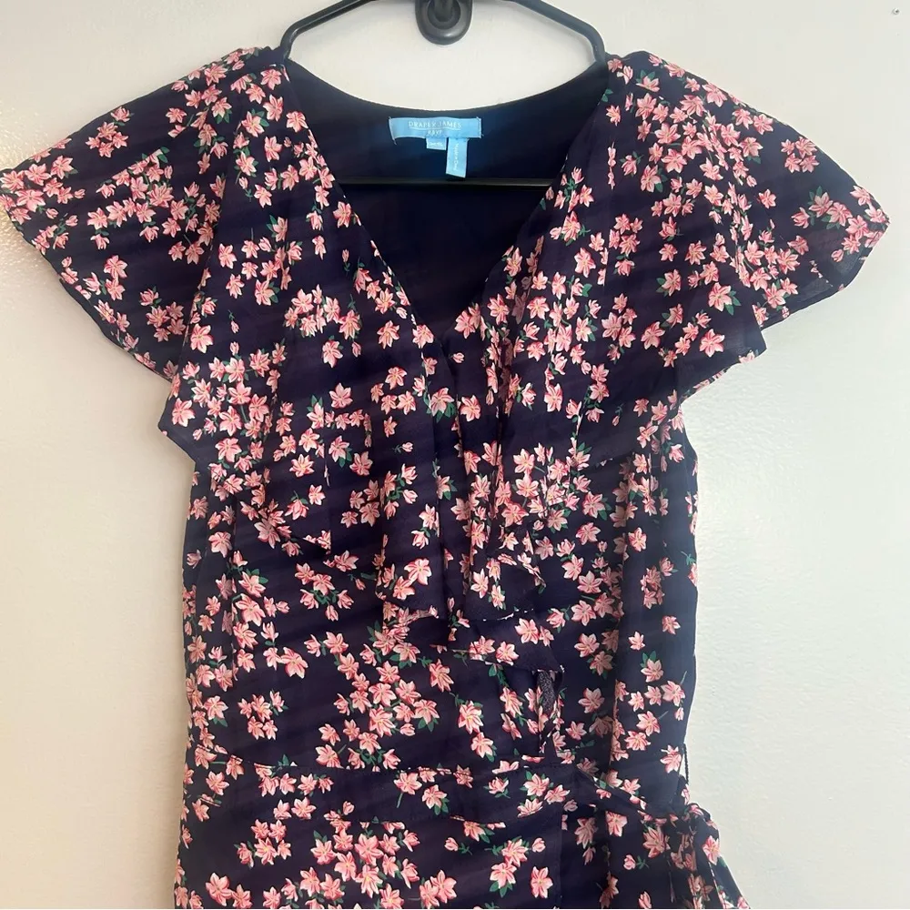 Draper James Blue/Pink Floral Ruffle Cap Sleeve Wrap Dress Size XS - Image 2