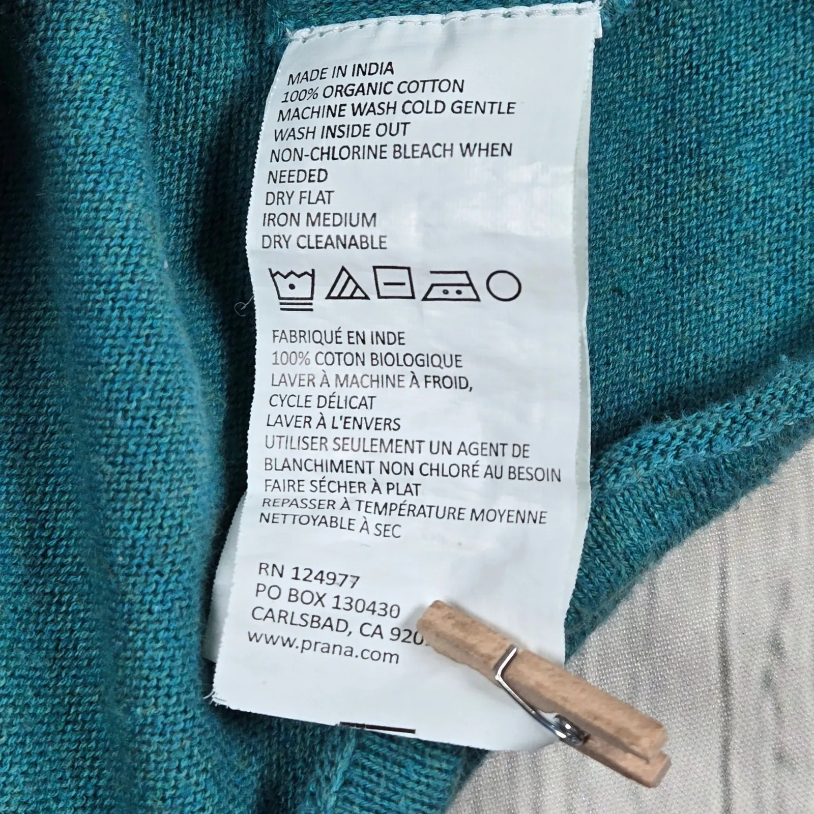 Prana Stacia Sweater Teal Green Geometric Knit Organic Cotton Size S - Image 5