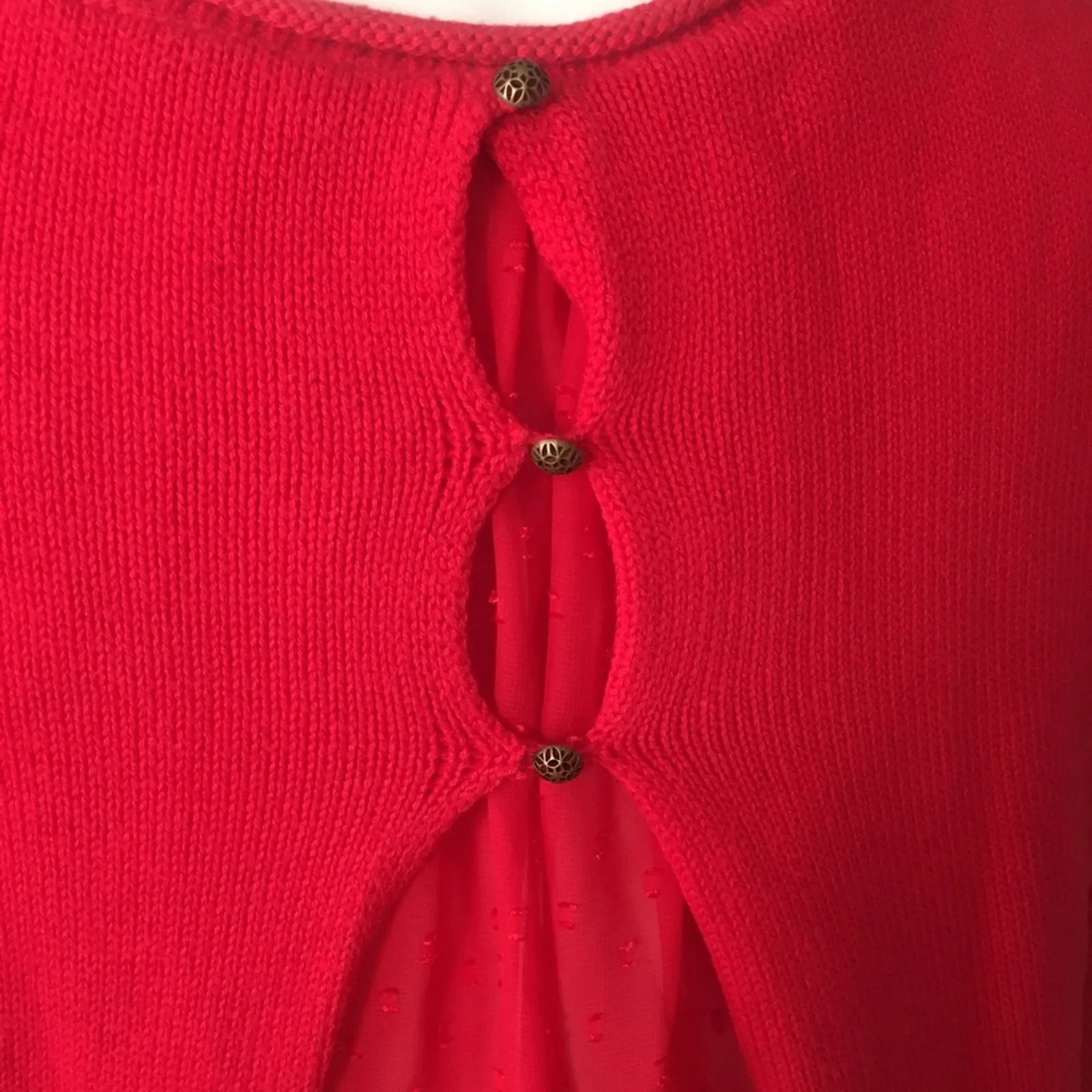 Lucky Brand Sweater sz S Red Knit Sweater layered Chunky Knit - Image 6
