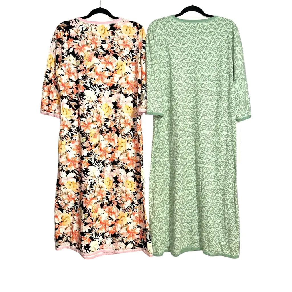 Garnet Hill Green Cotton Floral and Geometric Midi Dresses Set of 2 LARGE - Image 2