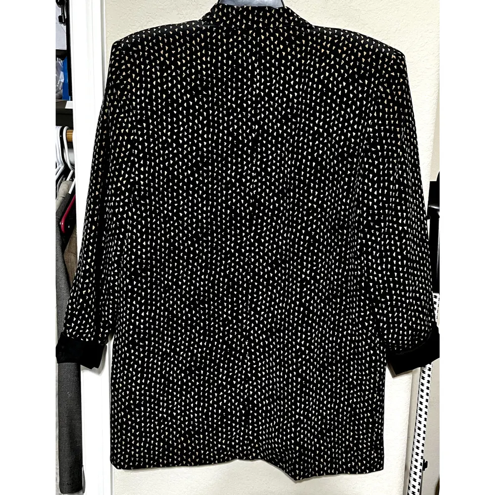 Vintage 90s St. Gillian Kay Unger Silk Blazer Jacket Black Flecked Size 8 - Image 6