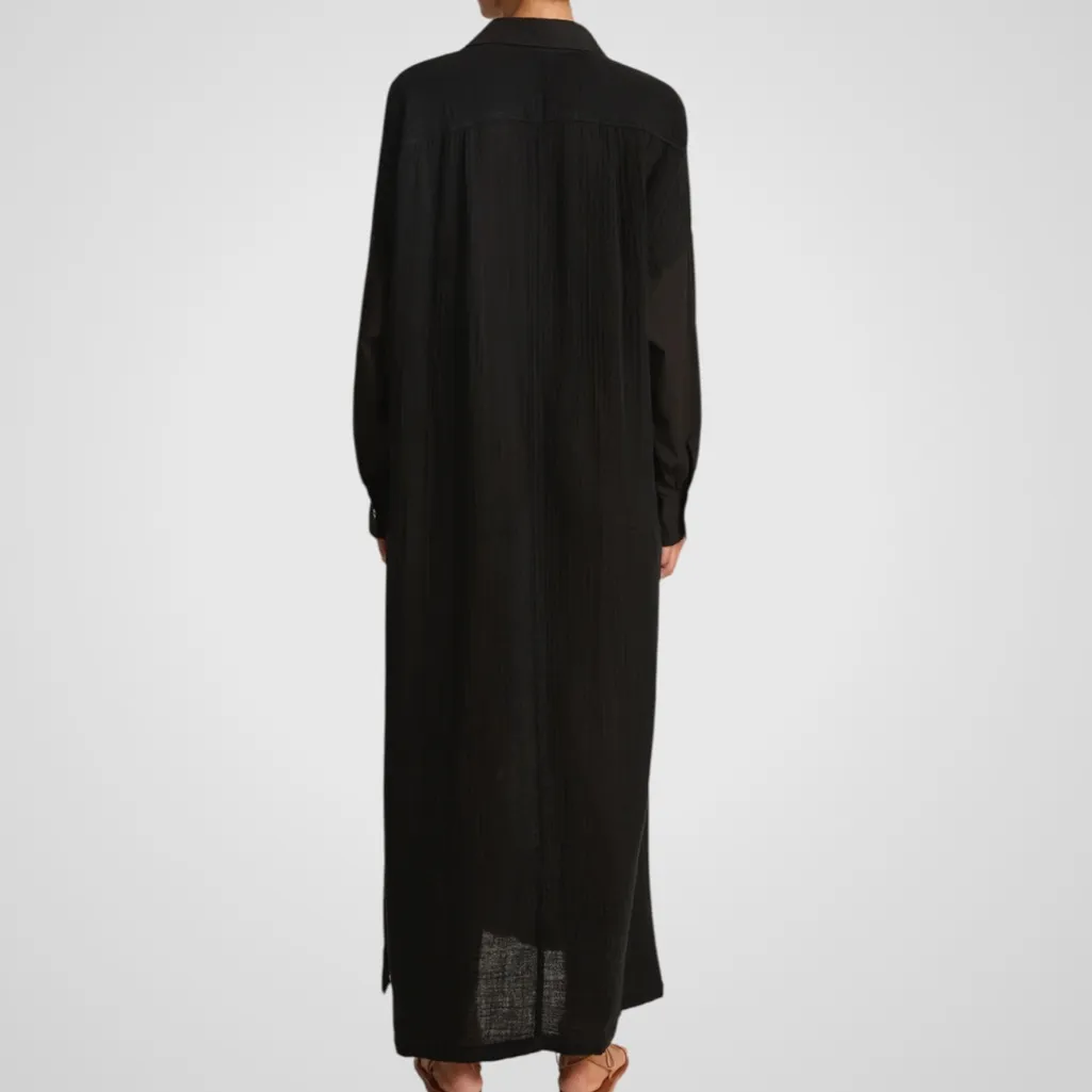 EUC Raquel Allegra Gauze Caftan Shirt Dress Black One Size Fits Most Retail $495 - Image 4
