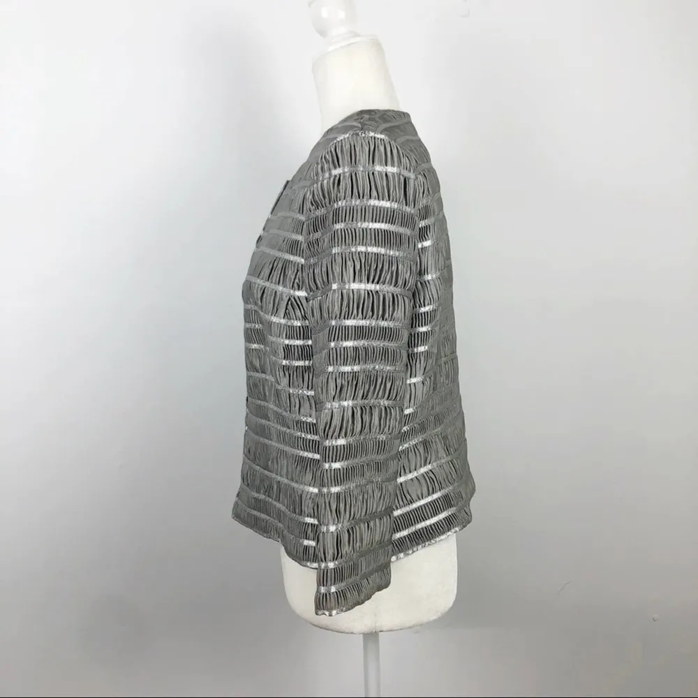 Carmen Marc Valvo Silver Zip Front Shirred Party Cocktail Wedding Jacket Sz 12 - Image 8