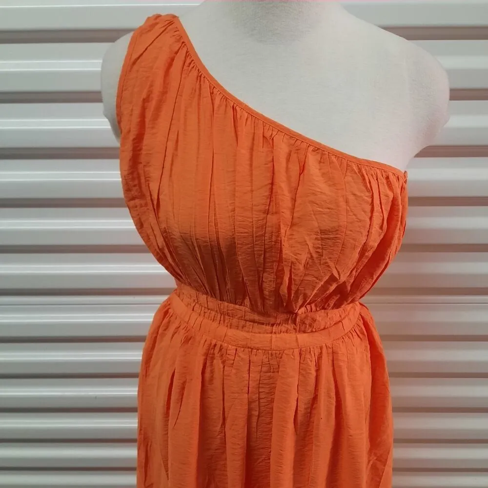 French Connection Faron Dress Womens Size 2 One Shoulder Elastic Waist Midi - Image 7