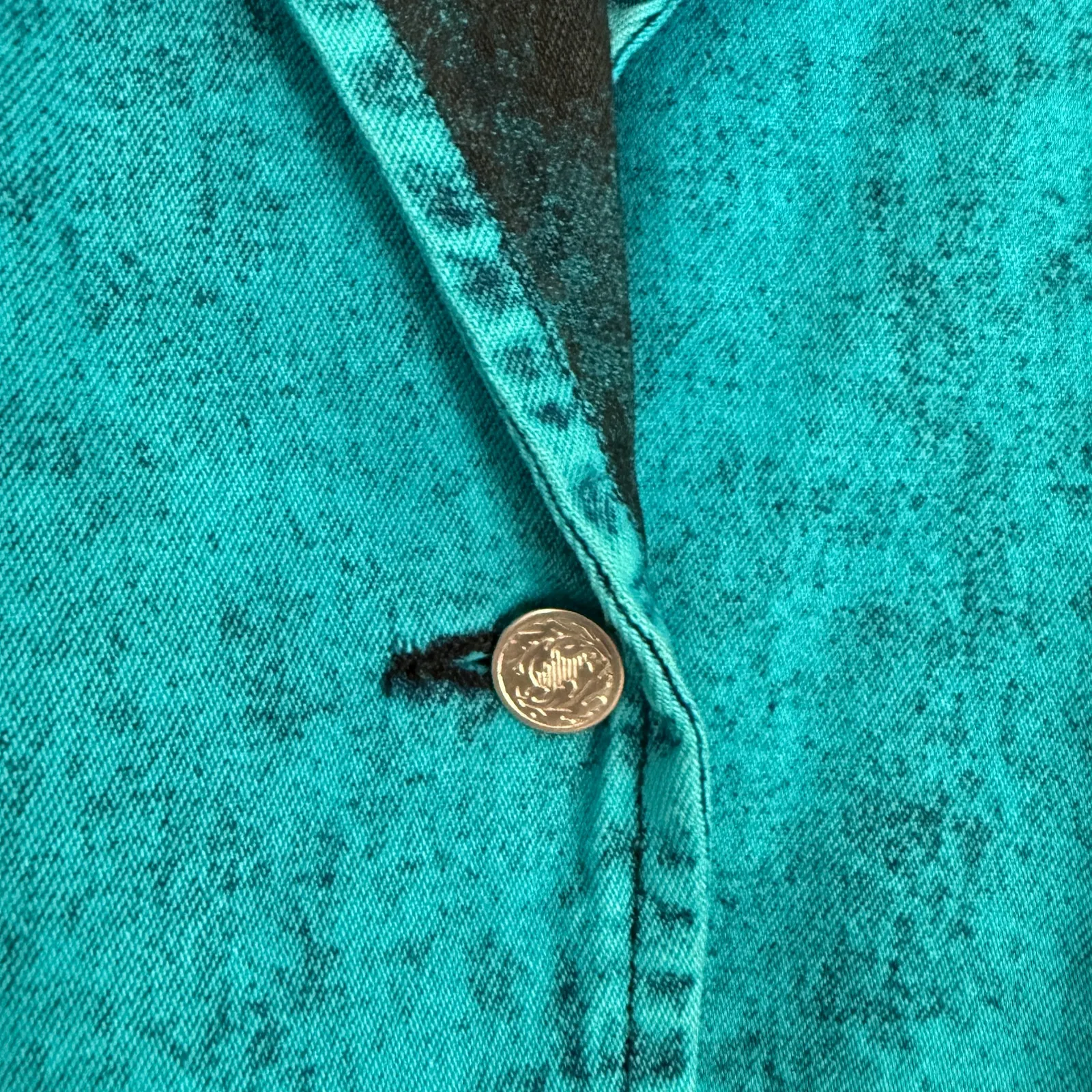 VTG Hand Painted Made in USA Southwestern Jacket Turquoise Black Fringe Beaded M Blue Size M - Image 7