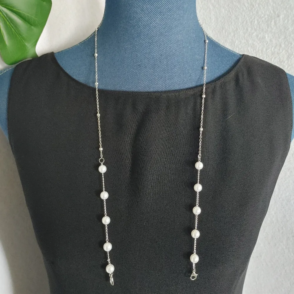 Silver with Pearls Mask / Glasses Chain Lany… - Image 3