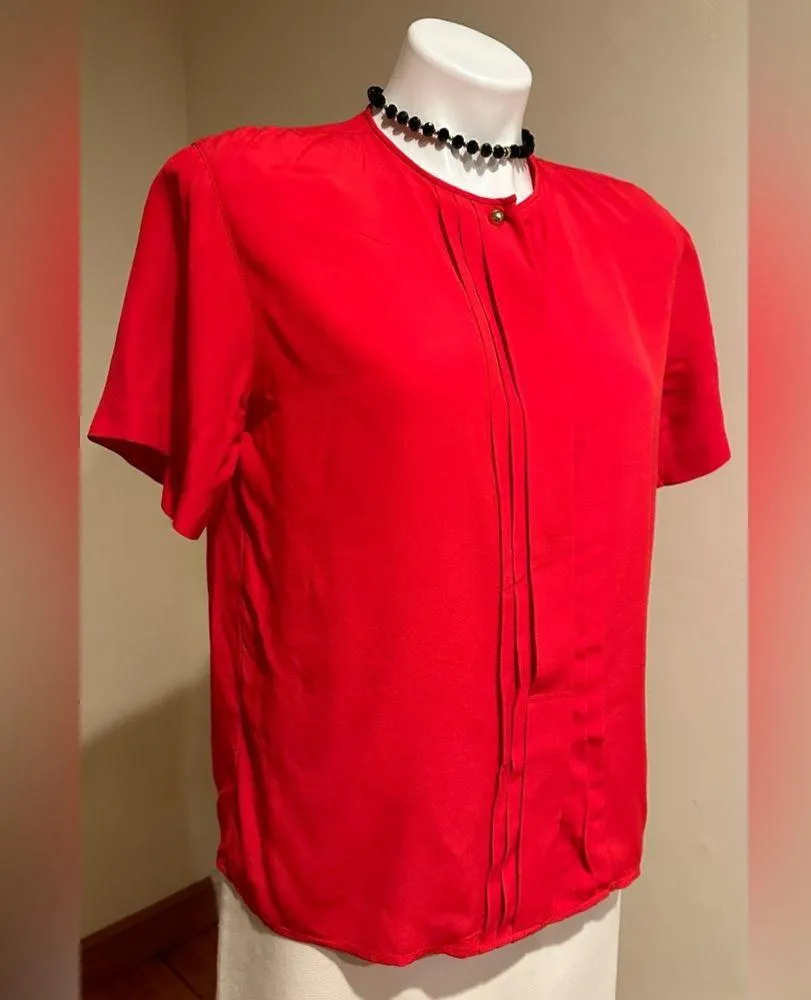 Liz Claiborne Vintage Red Short Sleeves Blouse Sz 6P With Shoulder Pads - Image 3