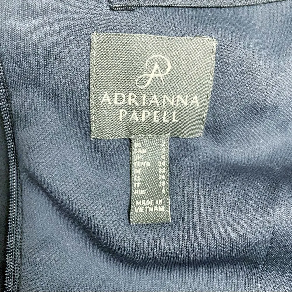 NWT Adrianna Papell Navy Blue Lace Crepe Formal Evening Gown OTS Dress Size 2 - Image 12