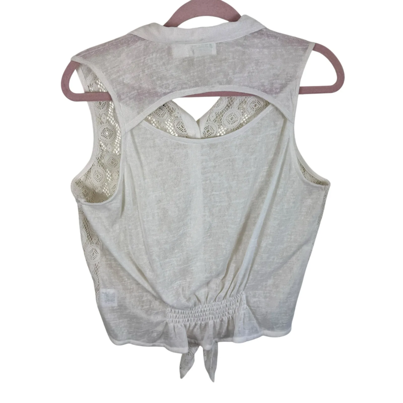 Dream Out Loud Selena Gomez Cream Lace Cropped Sleeveless Button Up Blouse XL - Image 2