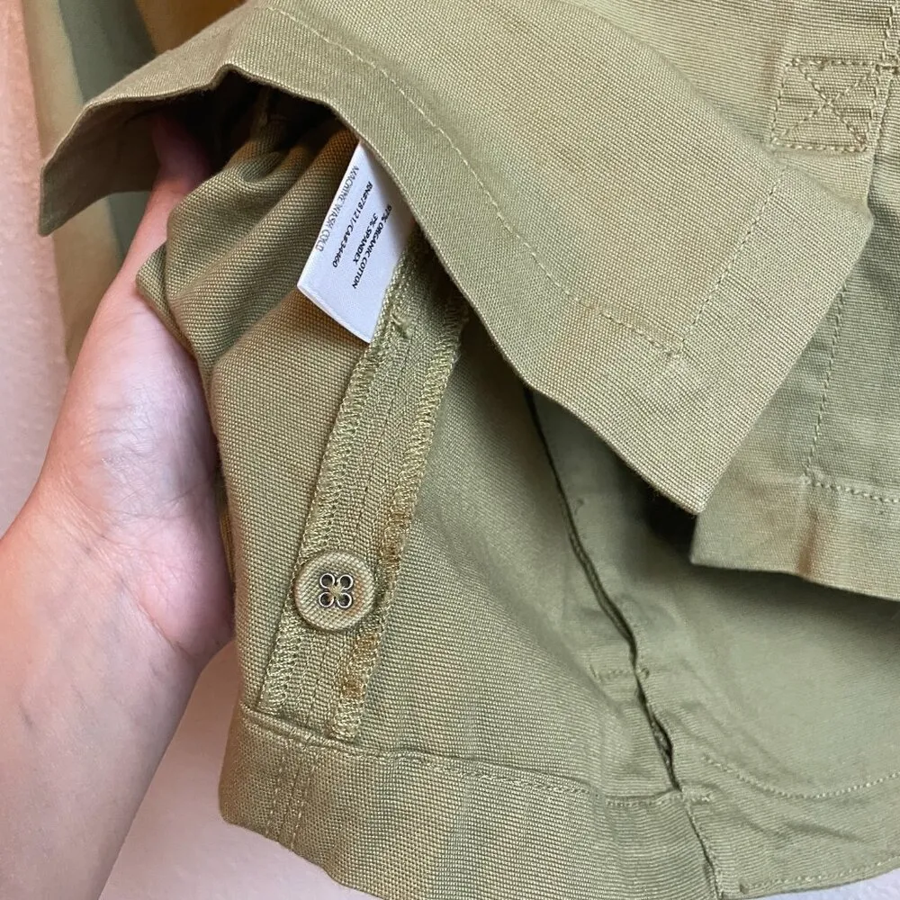 Eileen Fisher Blazer Top Green 3/4 Sleeve Buttons Pockets Organic Cotton Size PS - Image 10