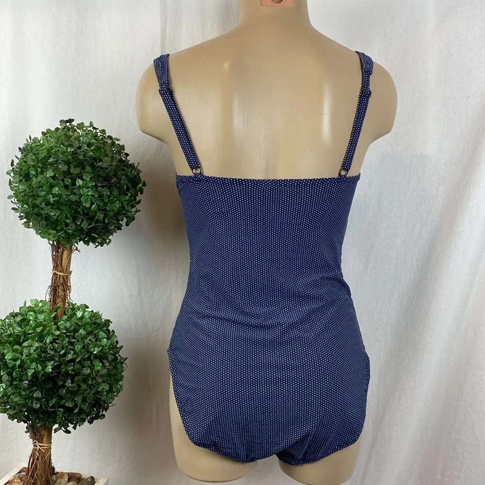 Nip Tuck Blue & White Polka Dot Print 1 Piece Swim Bathing Suit 8 - Image 4