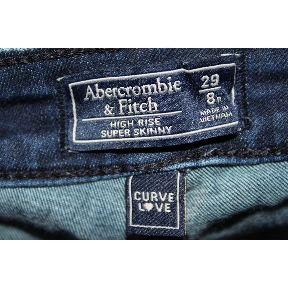 Abercrombie & Fitch Curve Love High Rise Super Skinny Blue Denim Jeans Size 29 8 - Image 3