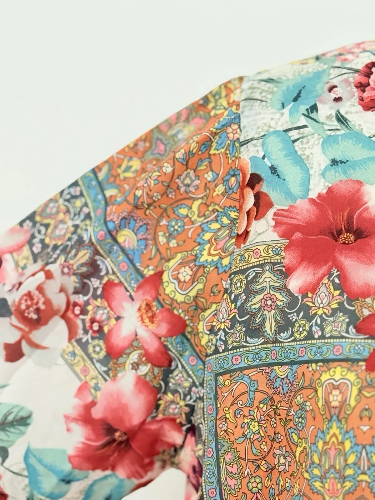 Johnny Was S Silk Floral Kimono Style Tunic Dress Caftan 3/4 Sleeve Cream - Image 6