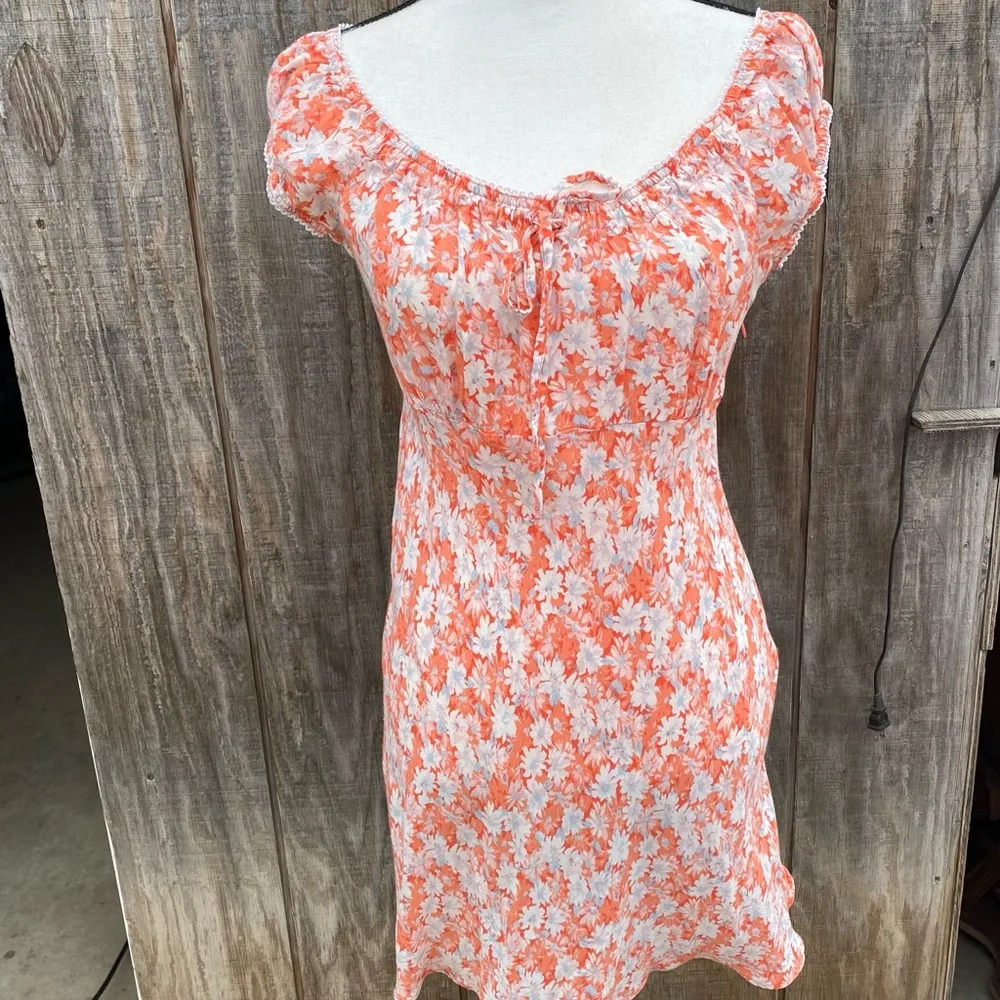 Kimchi Blue  Orange Floral Printed Mini Dress Size M - Image 2