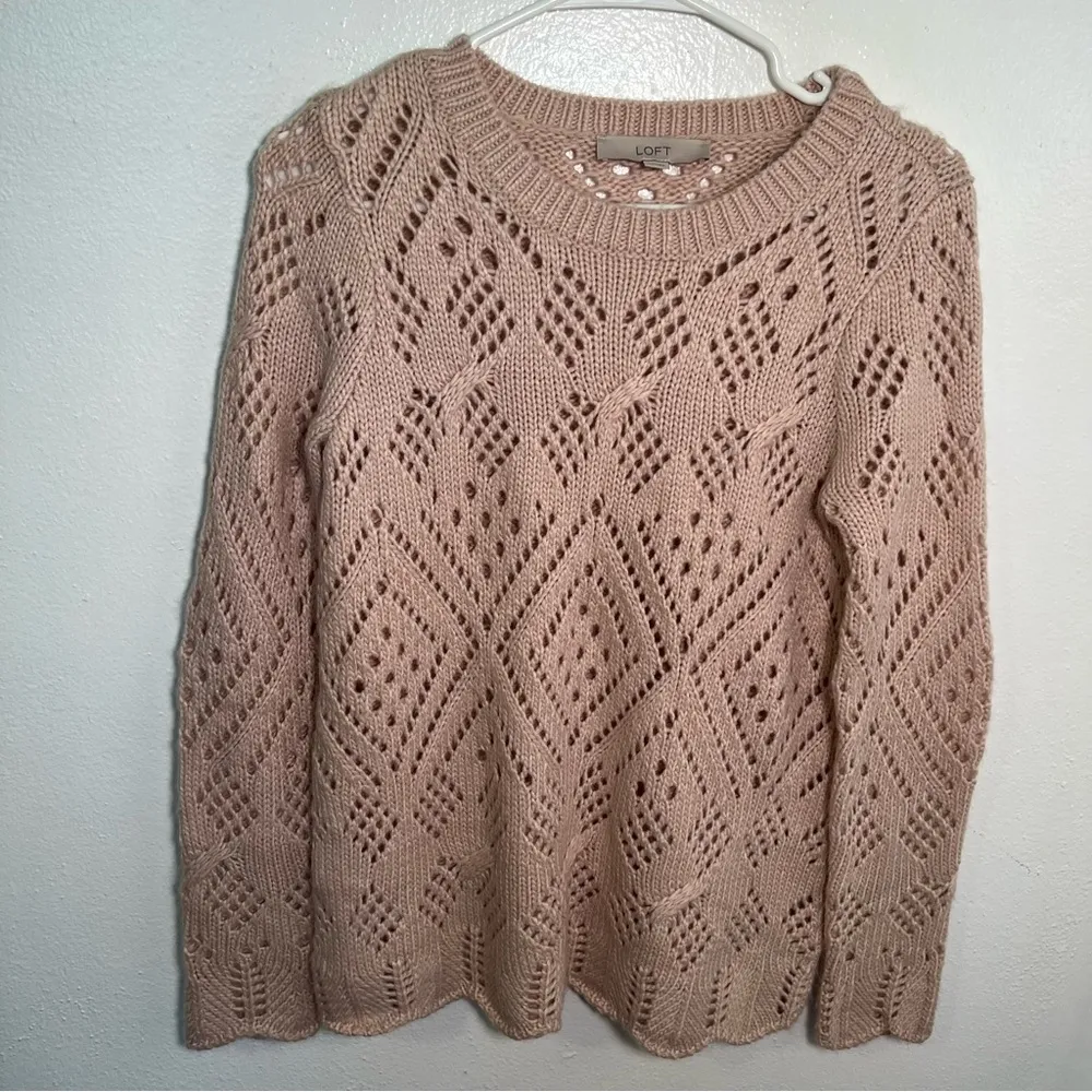 Loft Crewneck Sweater Light Pink Loose Knit - Image 3
