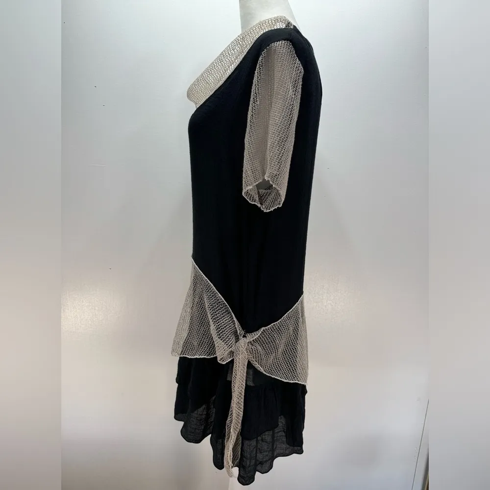 Black Crepe Tunic w Ruffles & Sequined Beige Mesh Accents by Firmiana Lily XL - Image 7