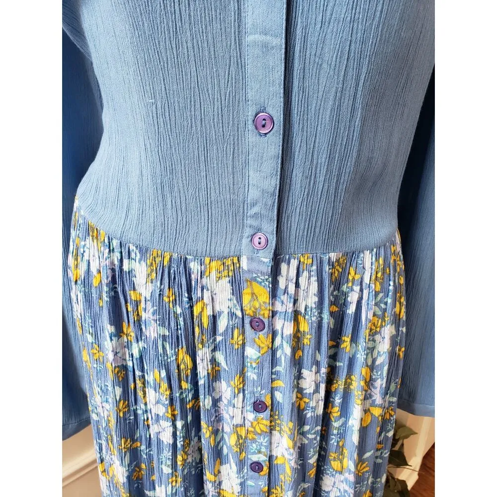 Woman Within Maxi Dress Womens 22W Blue Floral Rayon Long Sleeve Boho Style - Image 4