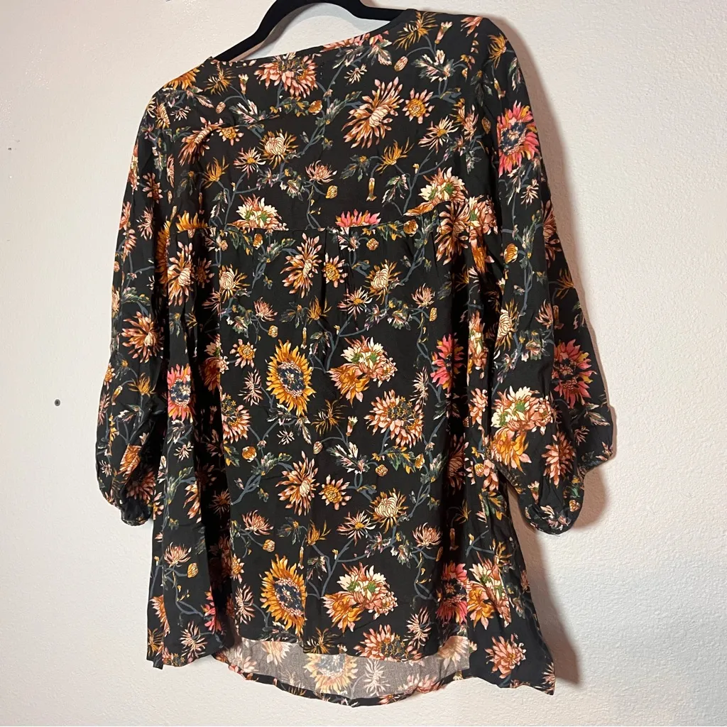 Natural Life Maribel Peasant Top Blouse Black Floral 3/4 Sleeves Size Large Boho - Image 9