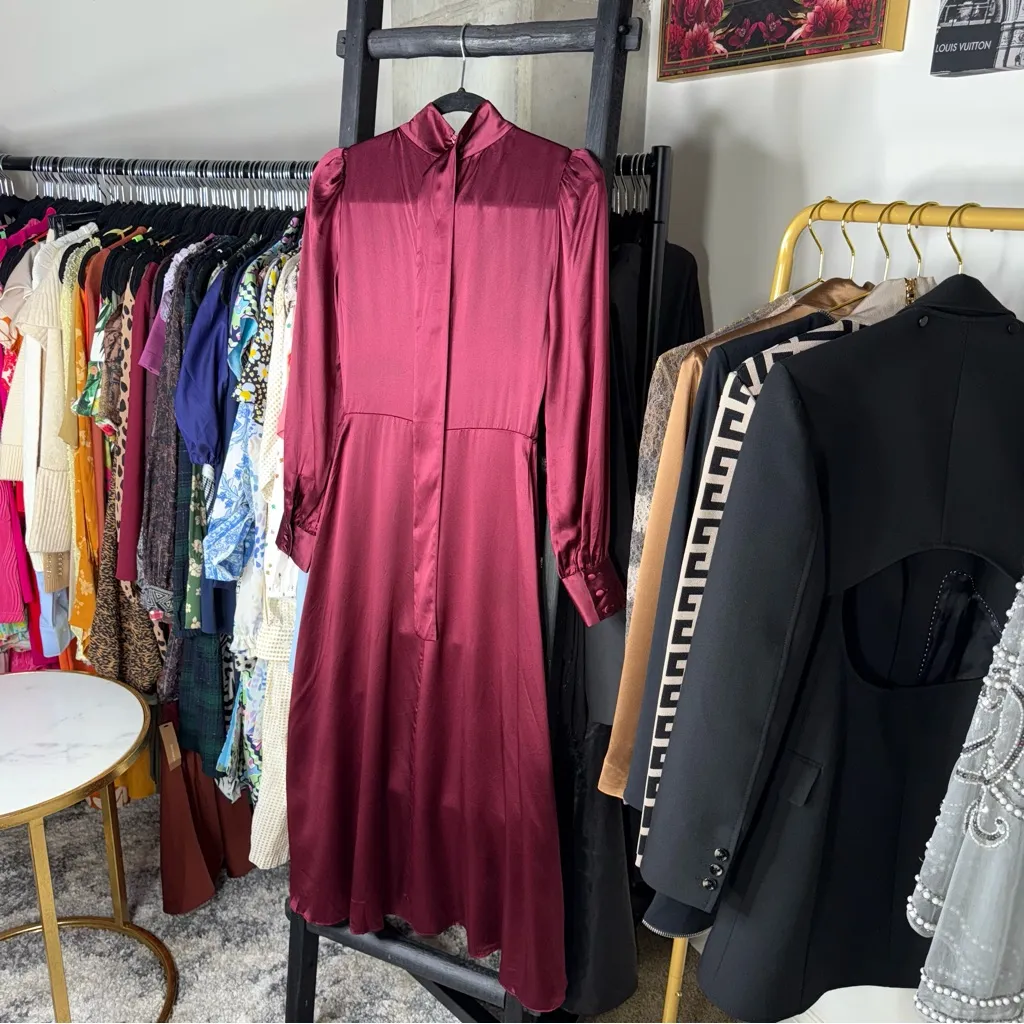 Reformation Maple Silk Midi Dress Plum Burgundy - Image 11