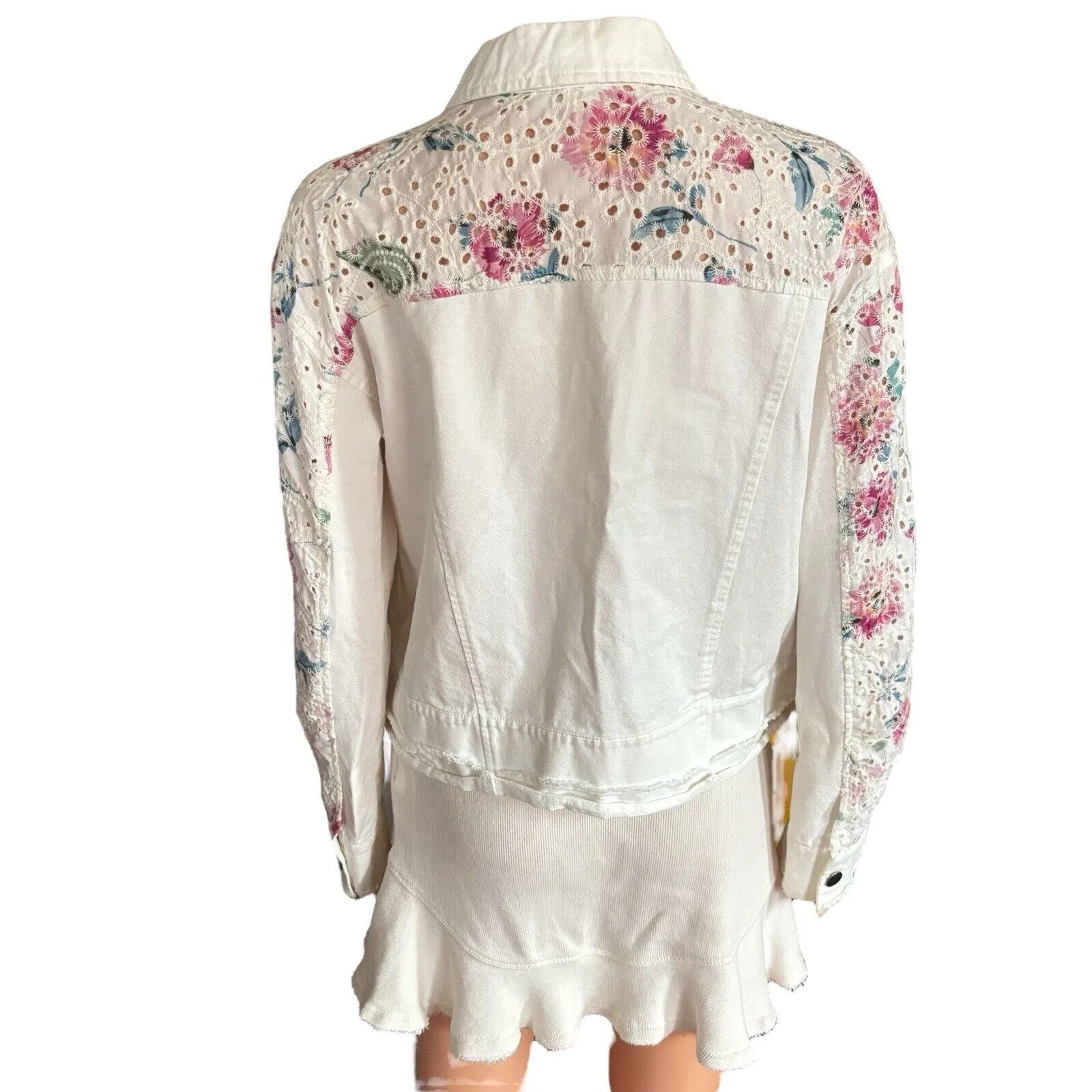 Anthropologie Mystree Size S White Embroidered Denim Jacket Western Cottage - Image 8