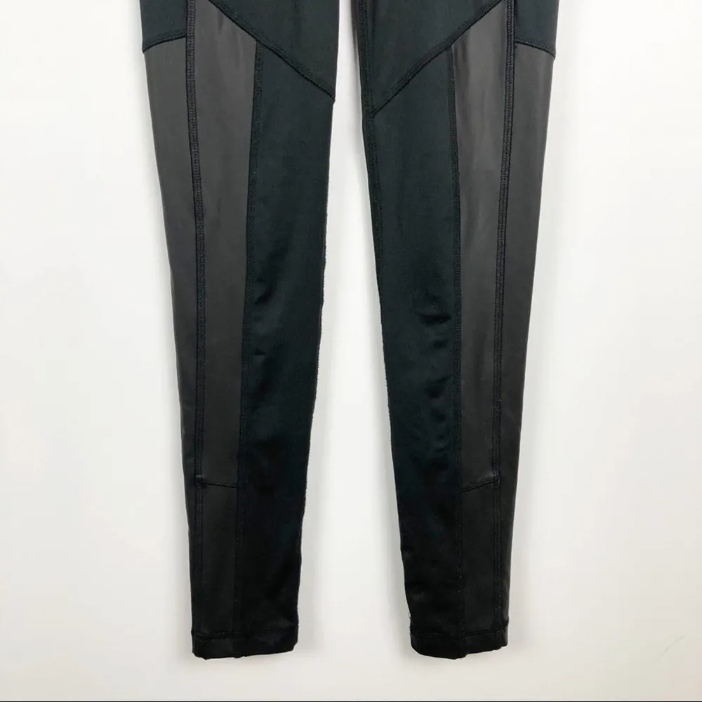 Lukka Lux Faux Leather detail Activewear Athletic Black Leggings Size XS - Image 5