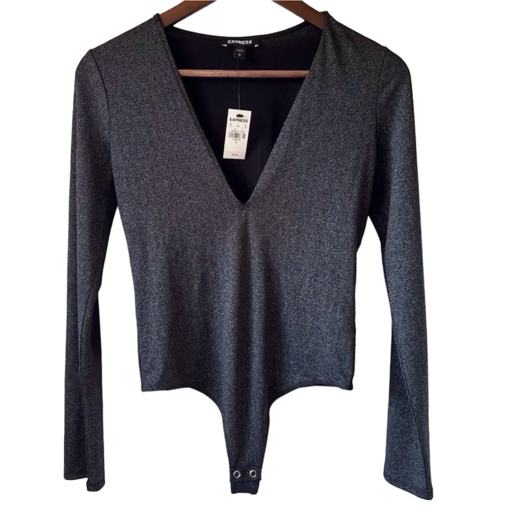 NWT Express Black Reflective Metallic Bodysuit | Size Small - Image 2