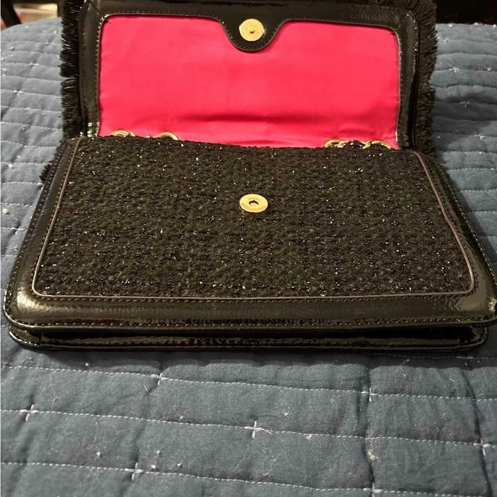 Anne Klein Black Fringe Adjustable Chain Shoulder Strap Satchel Purse Bag - Image 6