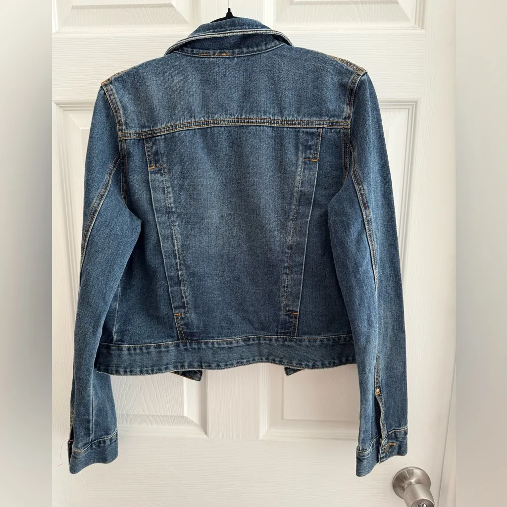 Free People Denim Jacket Small Classic Blue Distressed Button Front Jean Jacket - Image 2