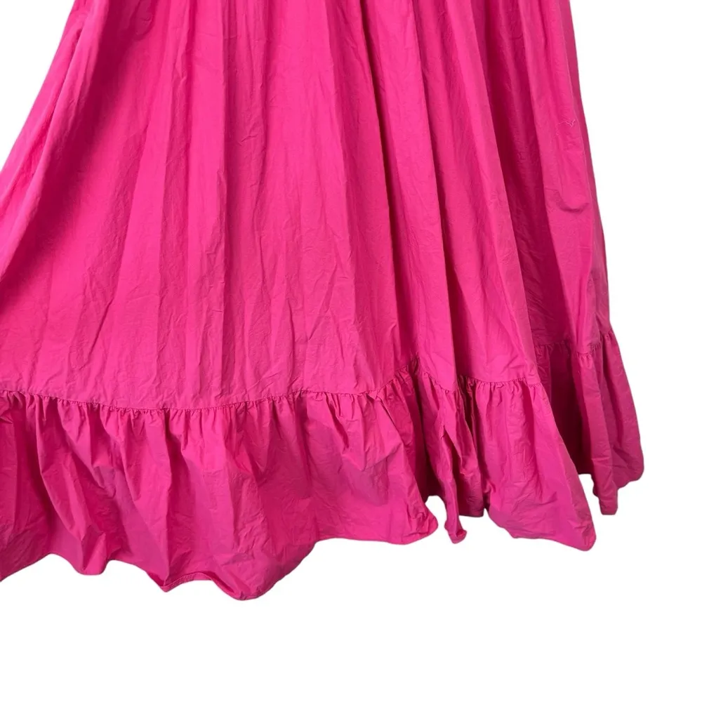 ZARA Hot Pink Puff Bubble Sleeve Tiered‎ Midi Dress Flowy Barbie Feminine XS - Image 6
