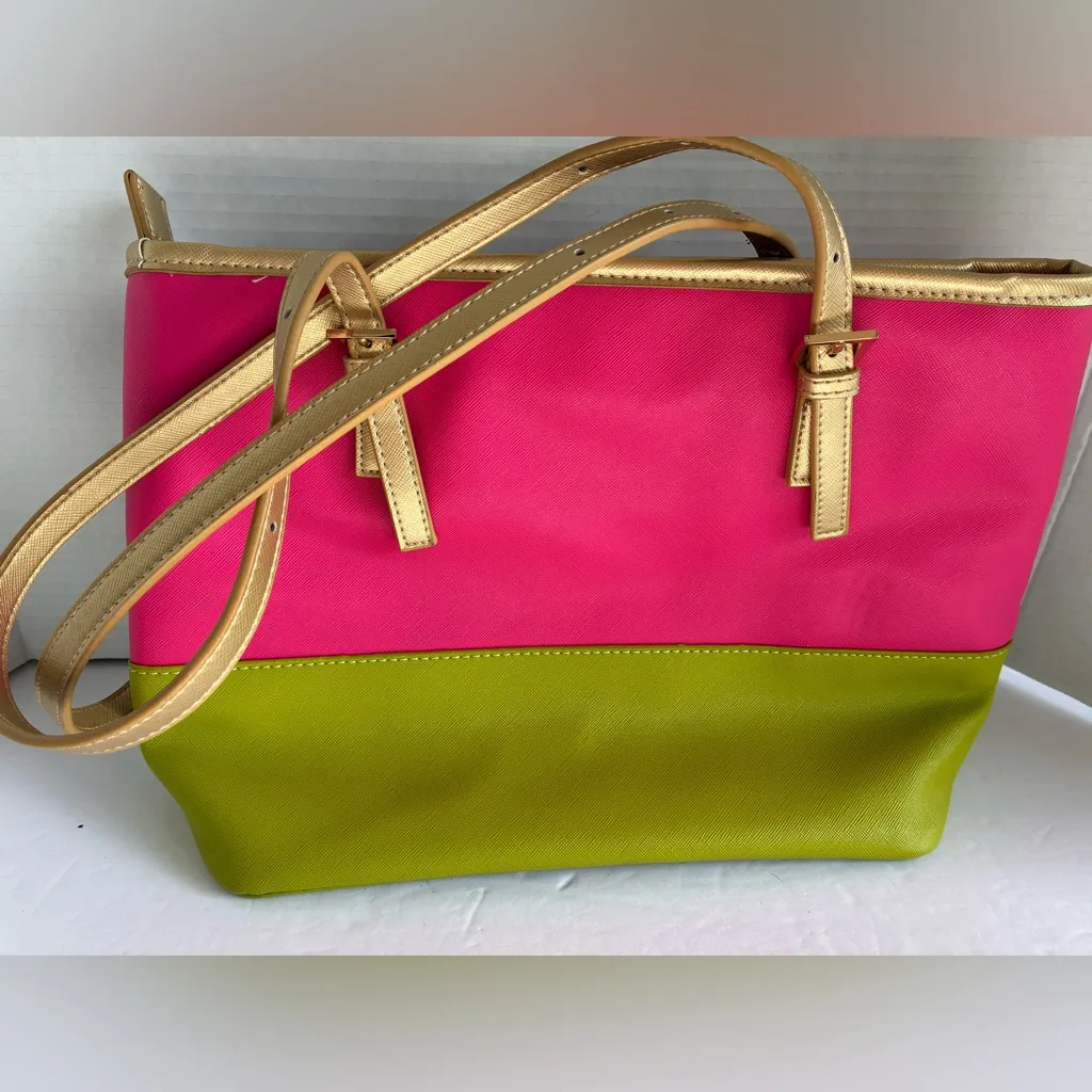 NWOT Spartina 449 Pink and Green Women's Bag with leather trim - Image 2