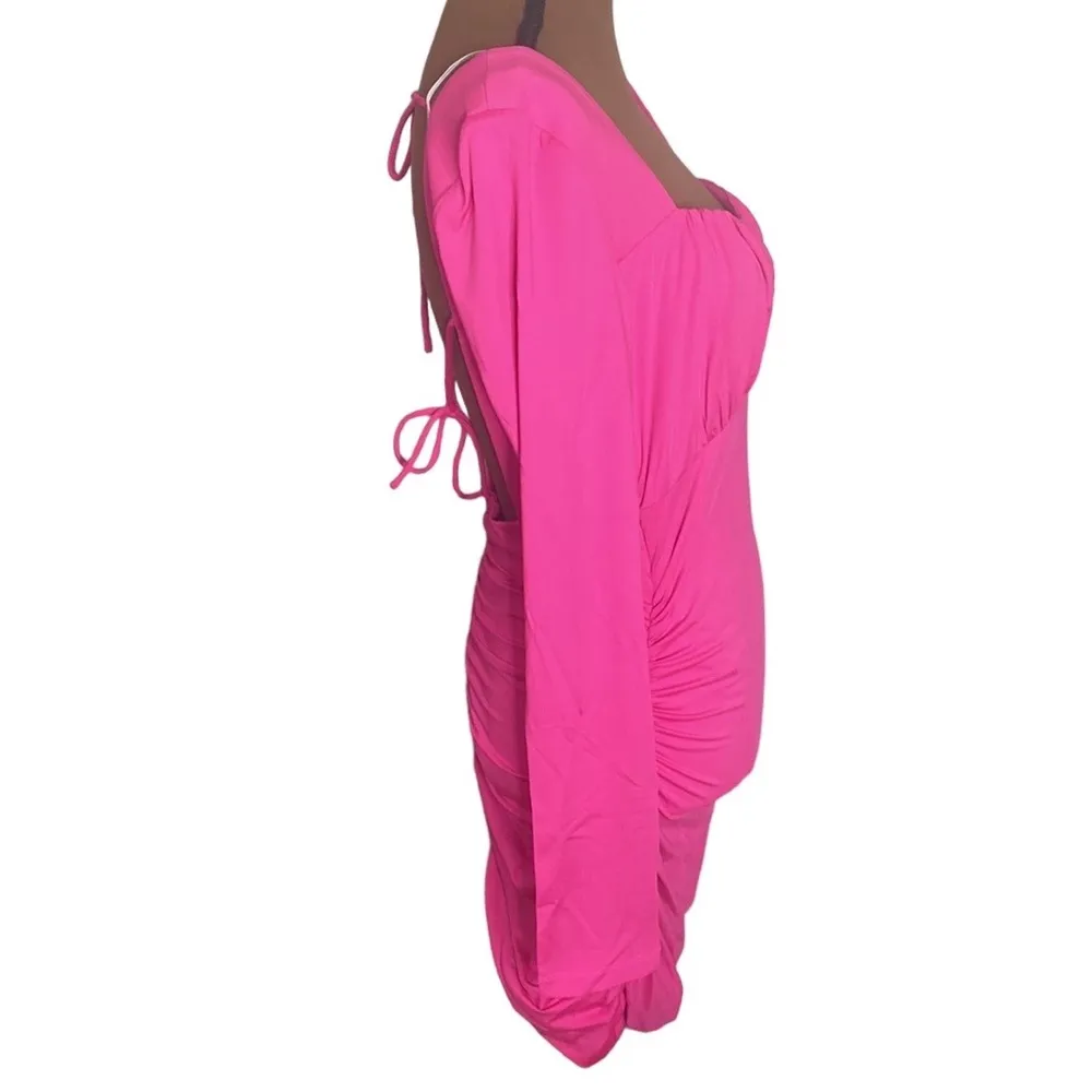 Lulus Feel the Attraction Hot Pink Ruched Long Sleeve Bodycon Dress size L Size L - Image 5
