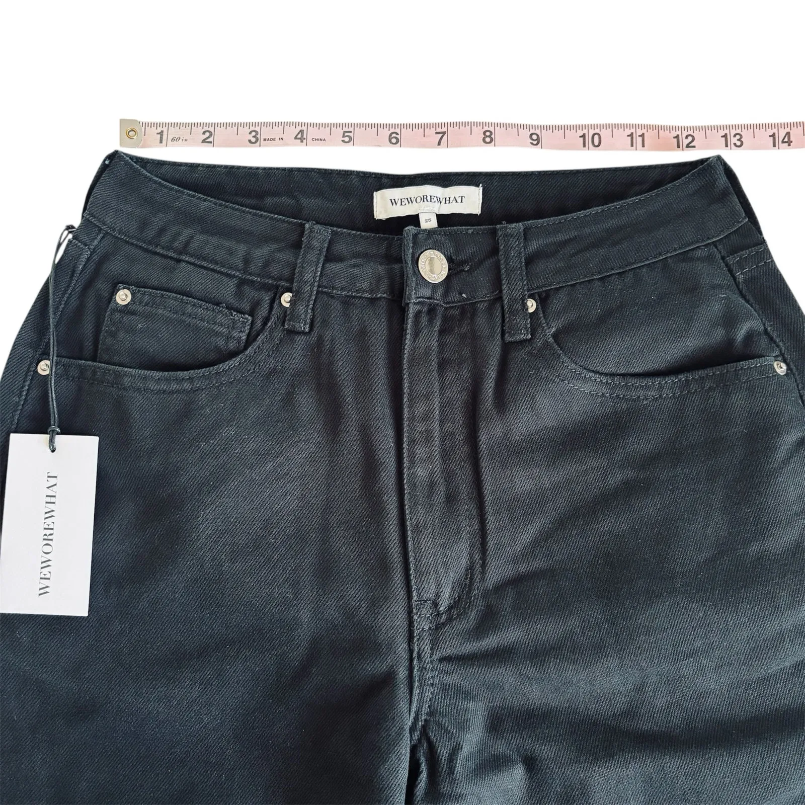 WeWoreWhat Revolve Retro Mobwife Faux Fur Straight Leg Black Jeans Size 25 NWT - Image 4