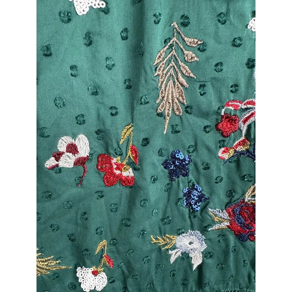 Tularosa Lindsay Dress in Emerald Ruffled Sleeves Embroidered Sparkle Size Small - Image 8