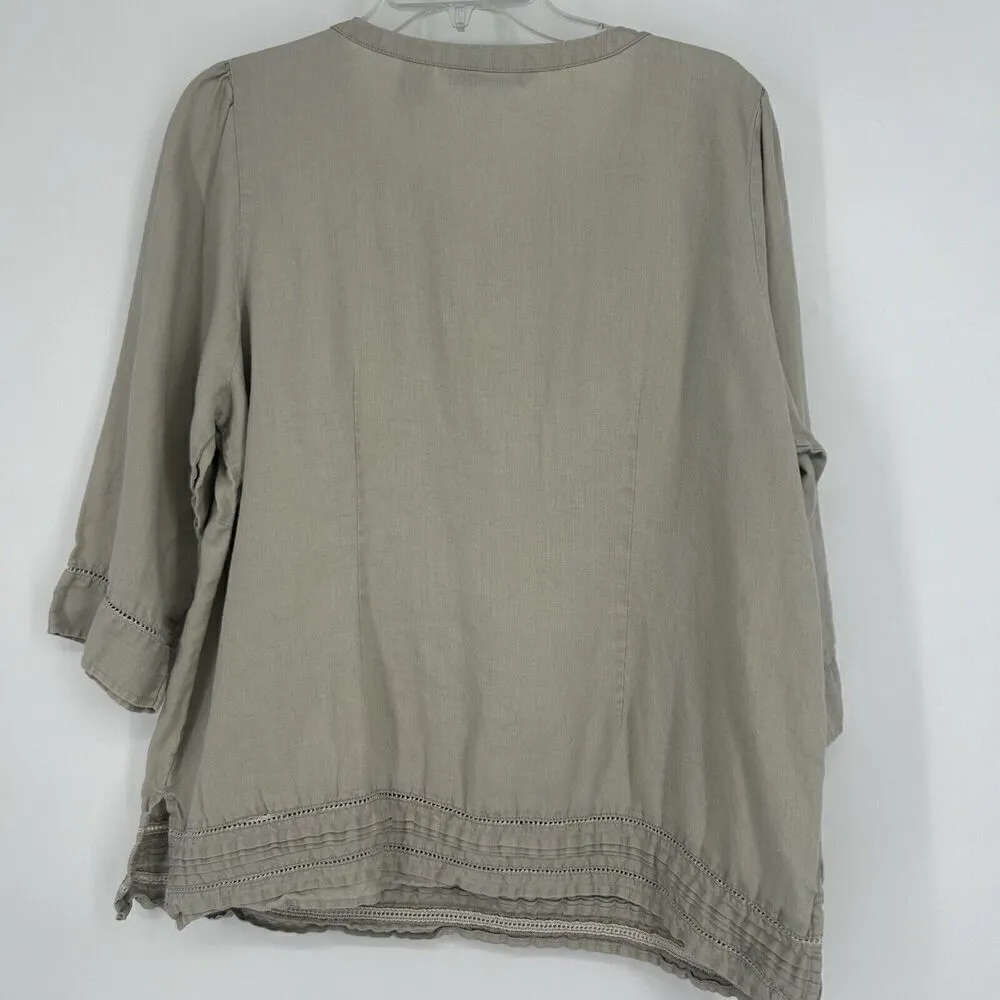 Peter Martin Beige Linen Top Lagenlook Pintuck Pleat Cottagecore Prairie… Size 1X - Image 5