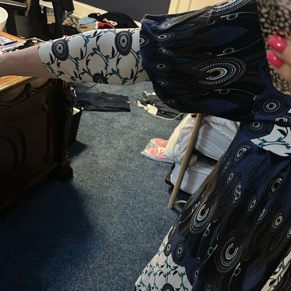 Casting Elegant Blue and White Patterned top tunic Dress lacing front and back s - Image 8