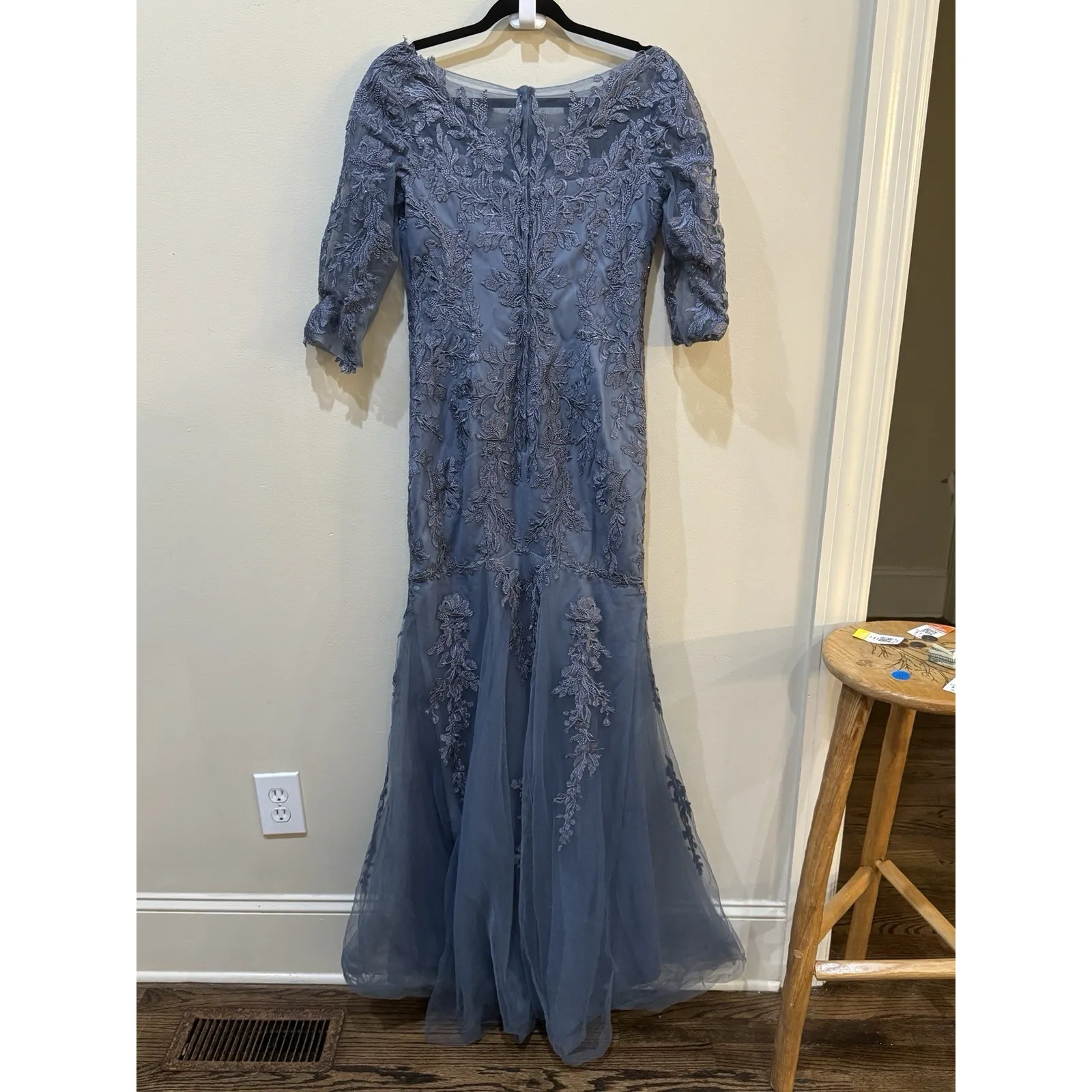 La Femme SLATE Women's Tulle‎ Gown with Lace Applique and Illusion Top 29226 - Image 4