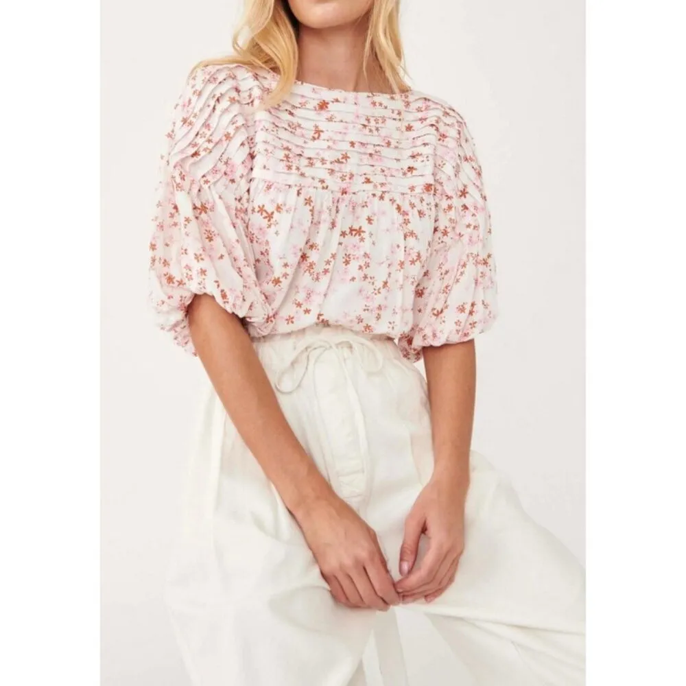 Free People Dessa Bodysuit Intimately Floral Printed Pintuck Women Top S Pink‎ - Image 11
