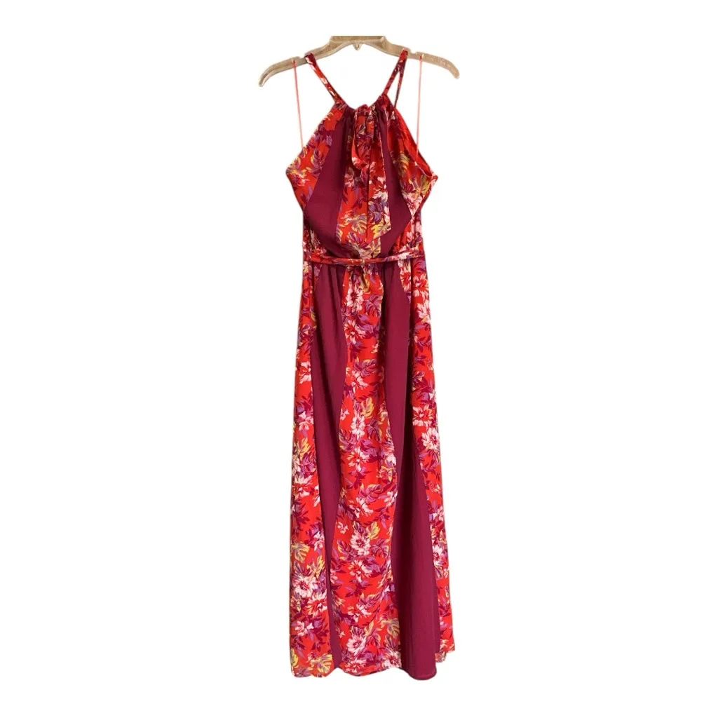 ModCloth Illuminated Elegance Floral Halter Maxi Dress - Red, Large - Image 2